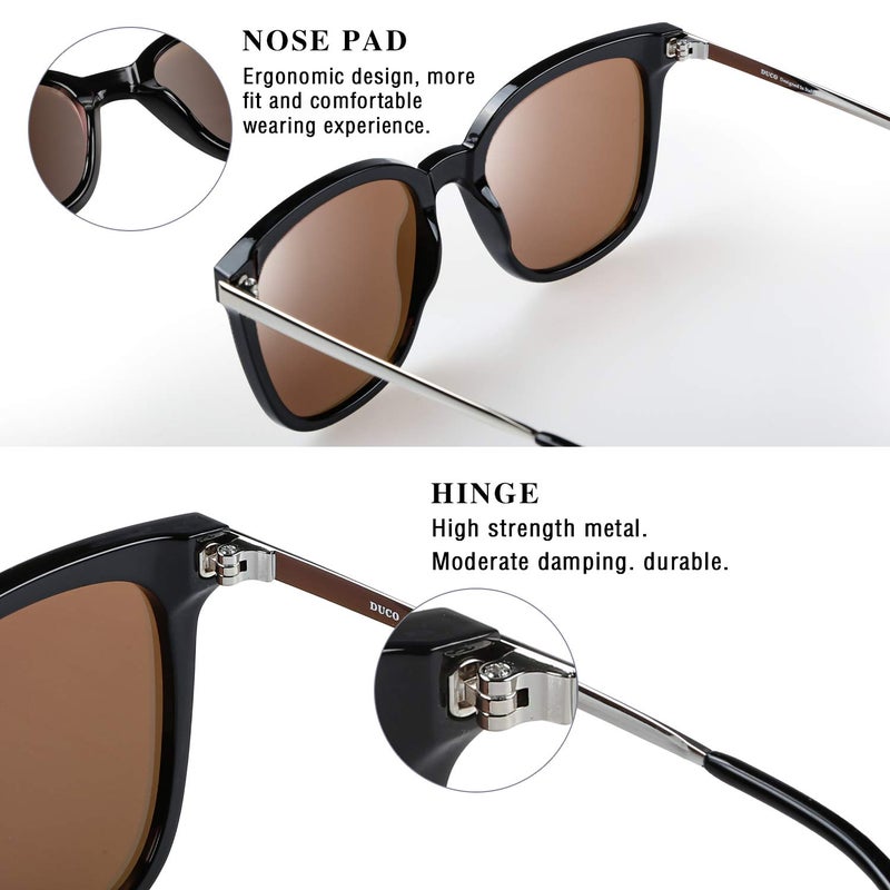 DUCO Oversized Polarized Sunglasses Womens Trendy Mirrored Shades Retro Round Vintage Light Weight UV400 Sun Glasses W016 (02- Black Frame Revo Pink Lens) - Image 5